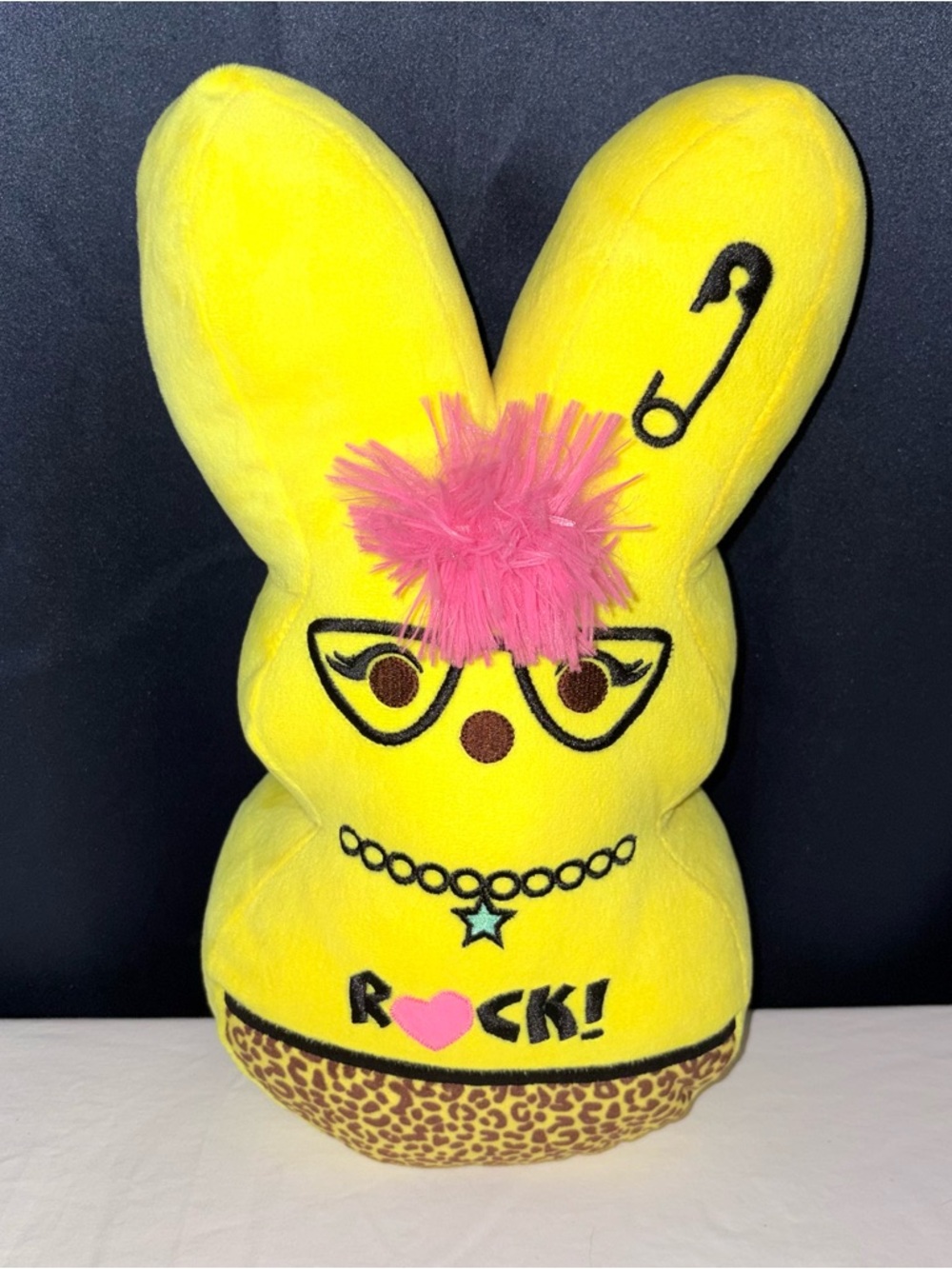Punk Rock Bunny Plush Yellow Pink Hair Leopard Print Y2K Kitsch Cute Toy Peeps
